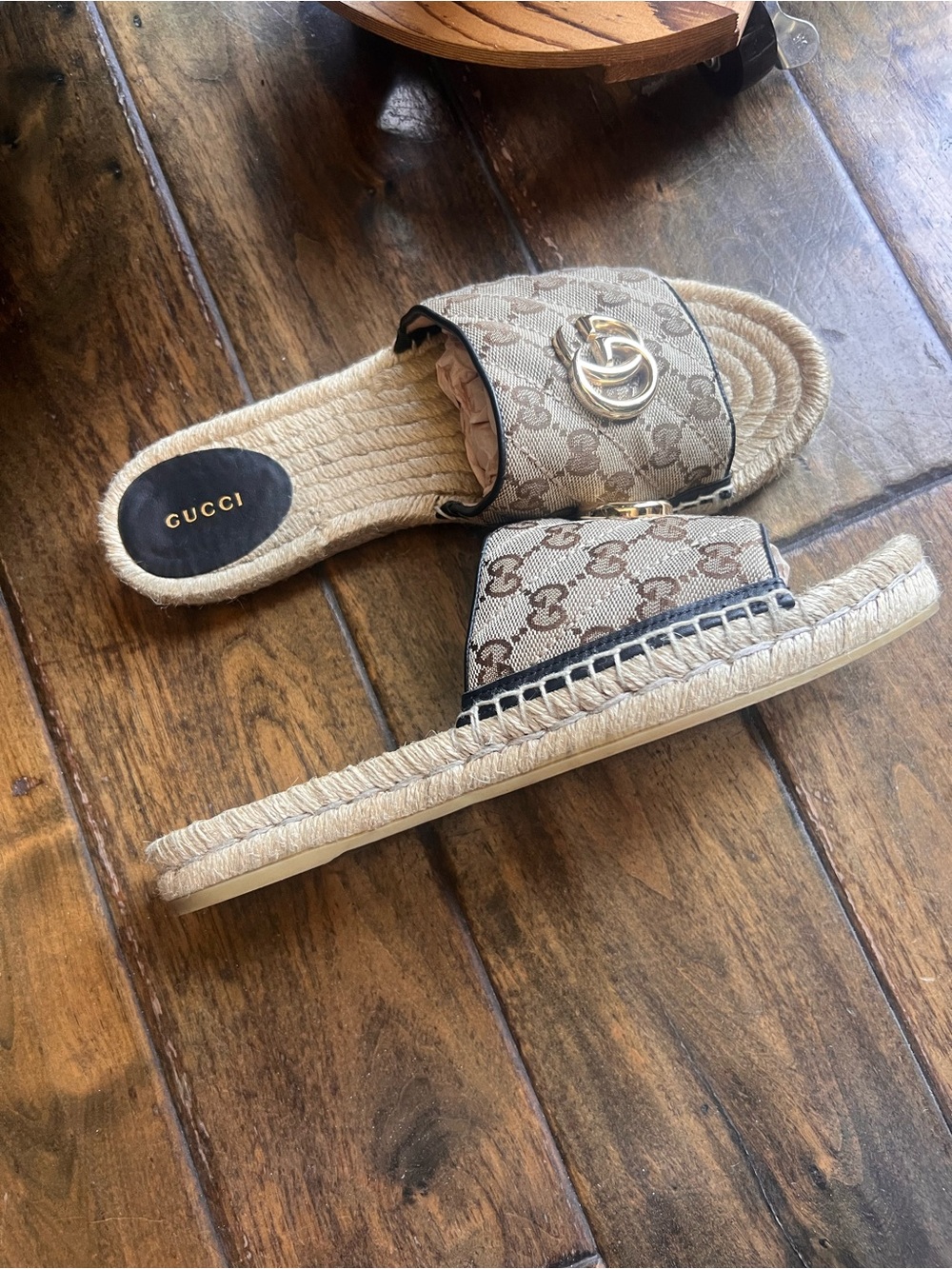 Gucci Marmont gold GG Monogram Matelasse Canvas Slide Espadrille Sandals EU 41 - Picture 4 of 16